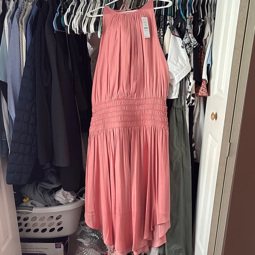 White House Black Market Pink Ruched Halter Sundress